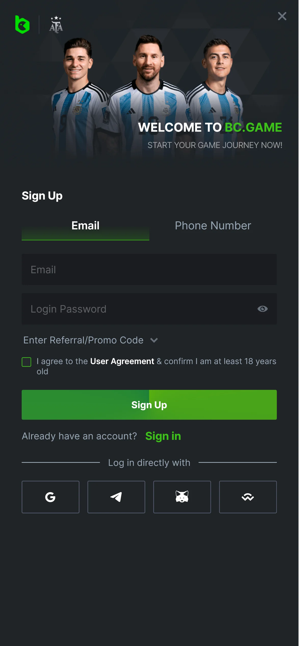 How to register through the BC.game application